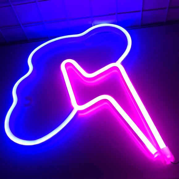 Cloud and Lightning Neon Signs USB Battery LED Wall Decor for Kids Room Party - Picture 4 of 8